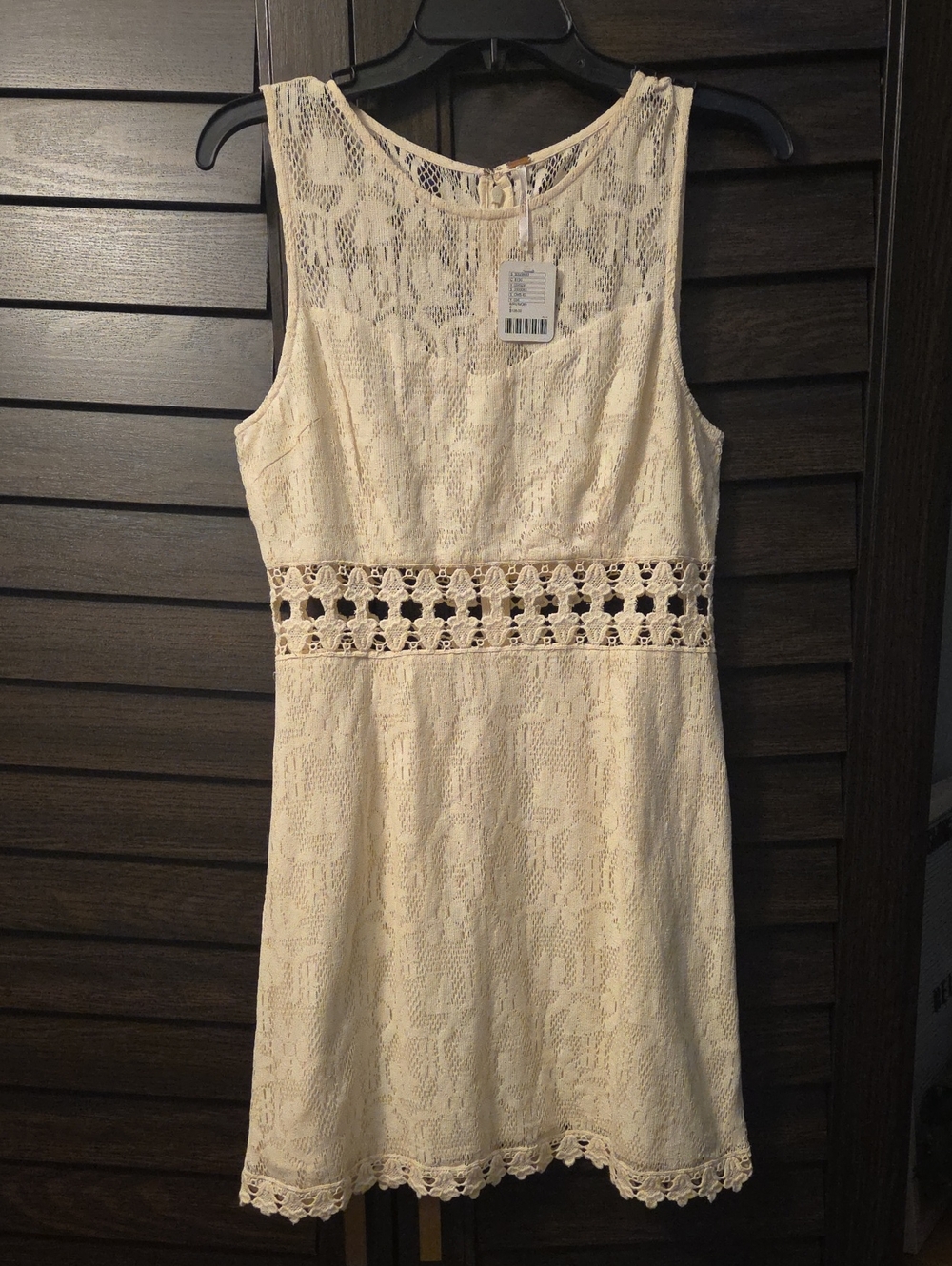 Free People Womens Ivory Cream Lace Sleeveless Dress with Crochet Waist Detail